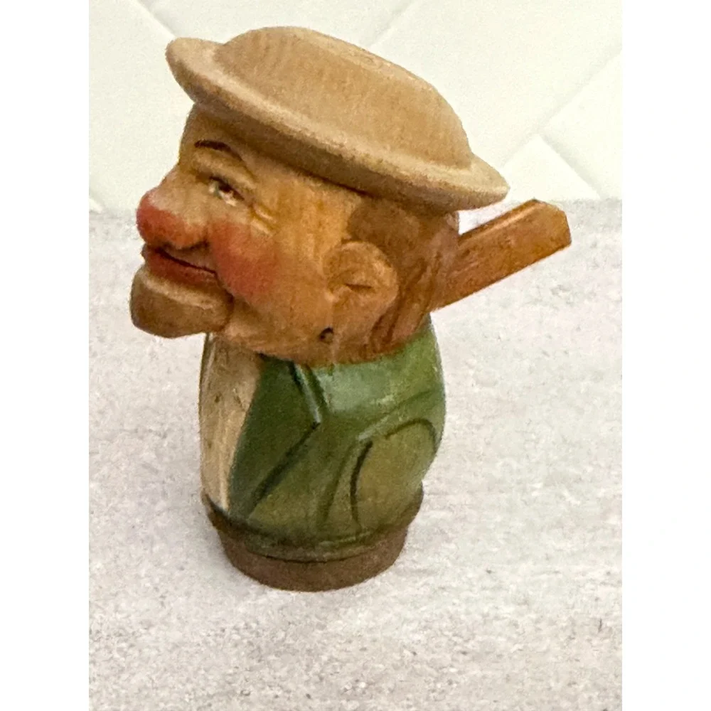 Vintage Hand Carved Wood Mechanical Bottle Stopper Moving Mouth Man Italy Style
